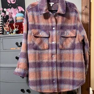 Terra & Sky Purple and Tan Plaid Teddy Jacket